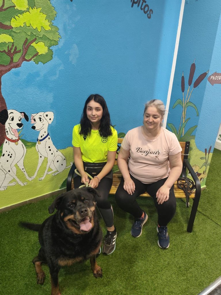 En el Photocall para tu mascota en Perritos Limpitos Familia y perro limpio posan felices